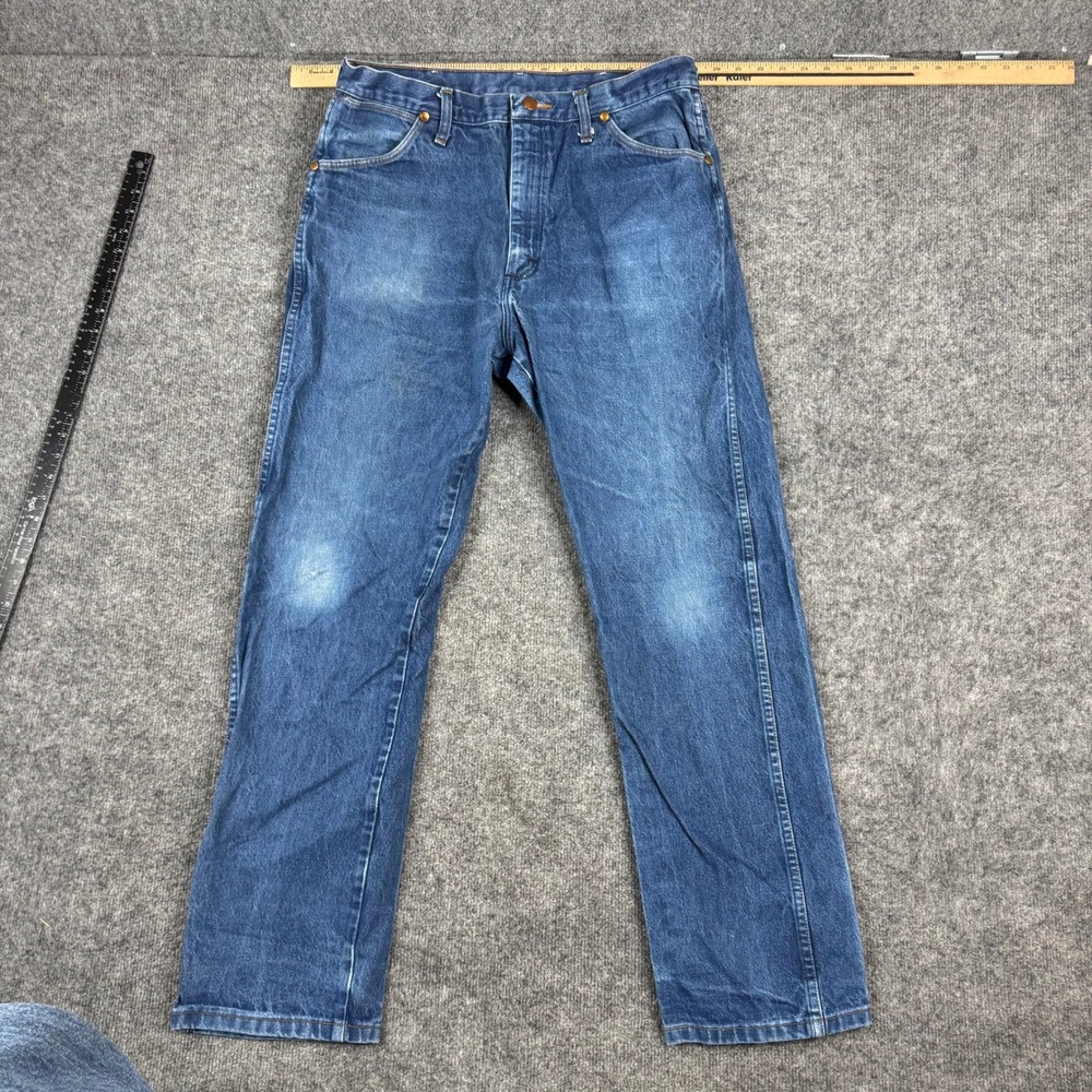 Wrangler Jeans Mens Size 37x32 Blue Cowboy Cut 13MWZ Straight Leg Western Denim